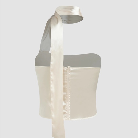 Champagne halter satin crop top - Picture 2 of 2